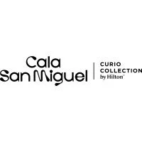 Text displaying 'Cala San Miguel' and 'Curio Collection by Hilton' in a minimalist black font on a white background.