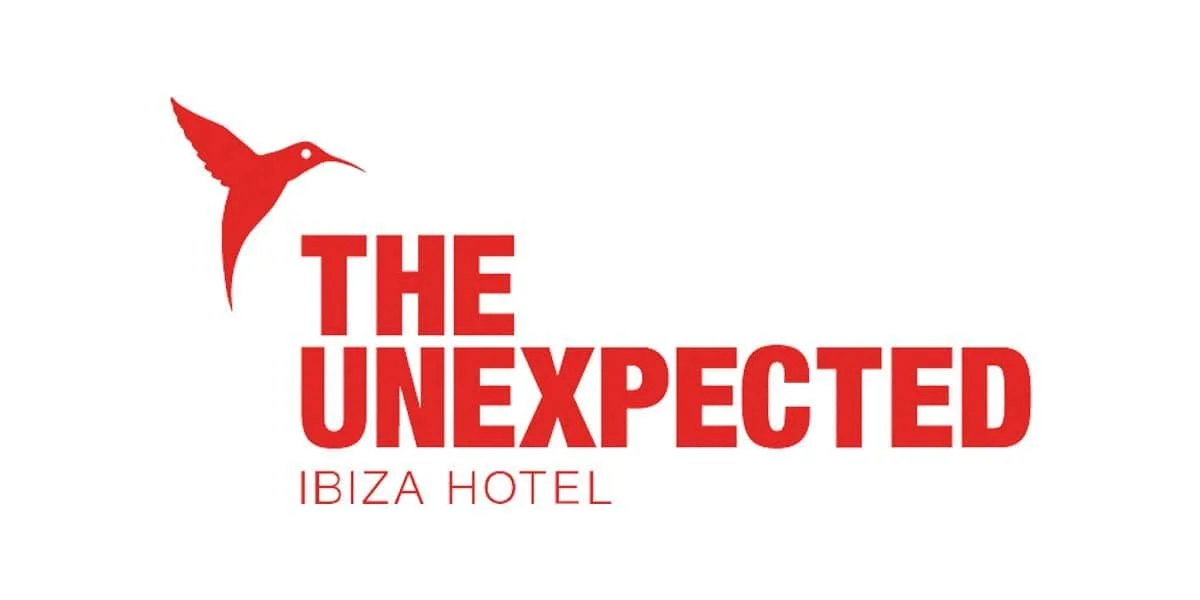 Logo of The Unexpected Ibiza Hotel featuring a red hummingbird and bold red text.