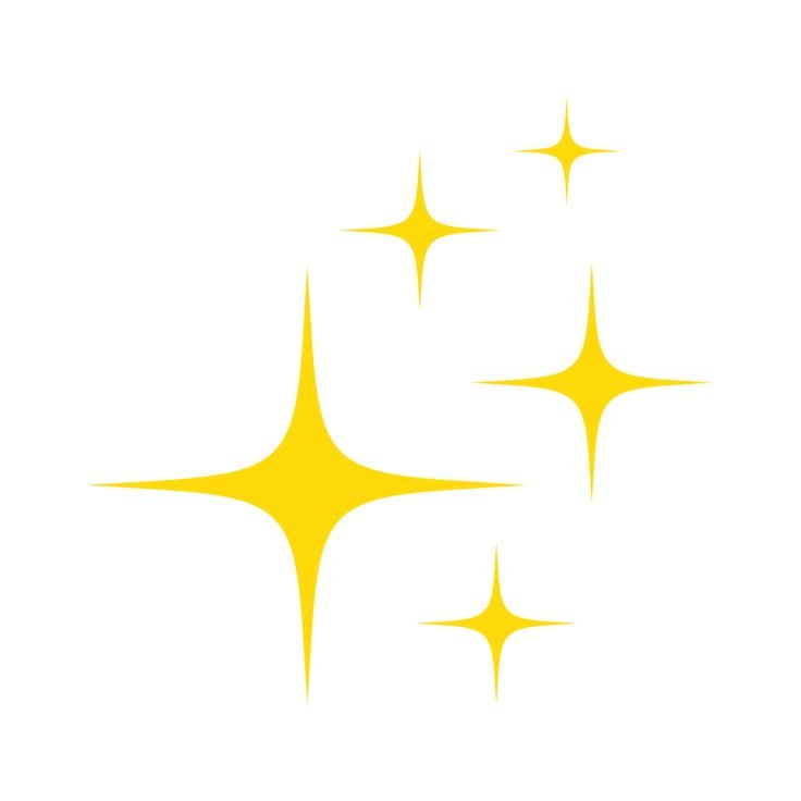 Vier gelbe Glitzersymbole auf weißem Hintergrund.