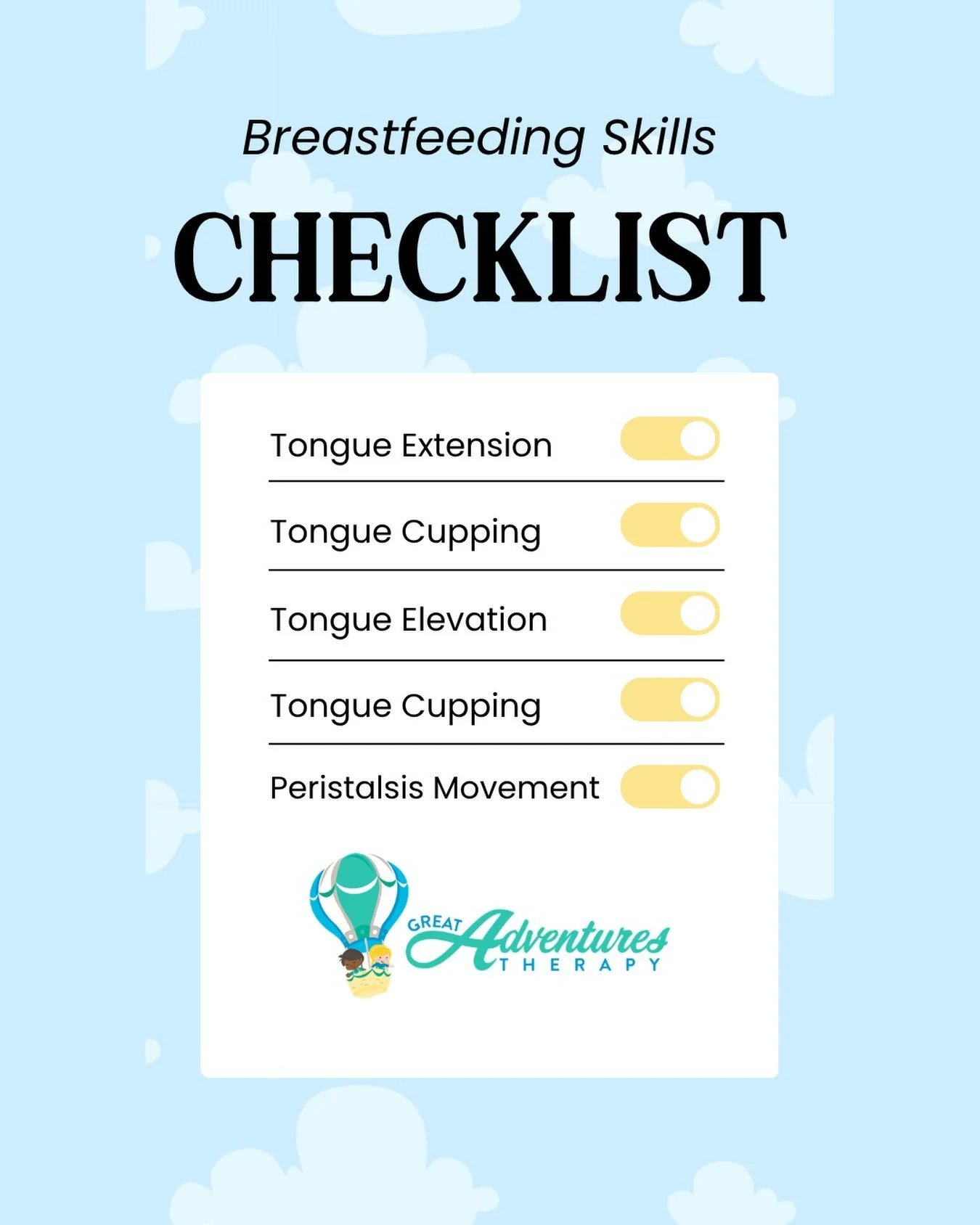 Successful breast-feeding starts with the right skills!

Did you know that your babies tongue plays a huge role in effective feeding? These are a few of the key or a motor skills we assessed during a feeding evaluation: 

✔️Tongue Extension
✔️Tongue 