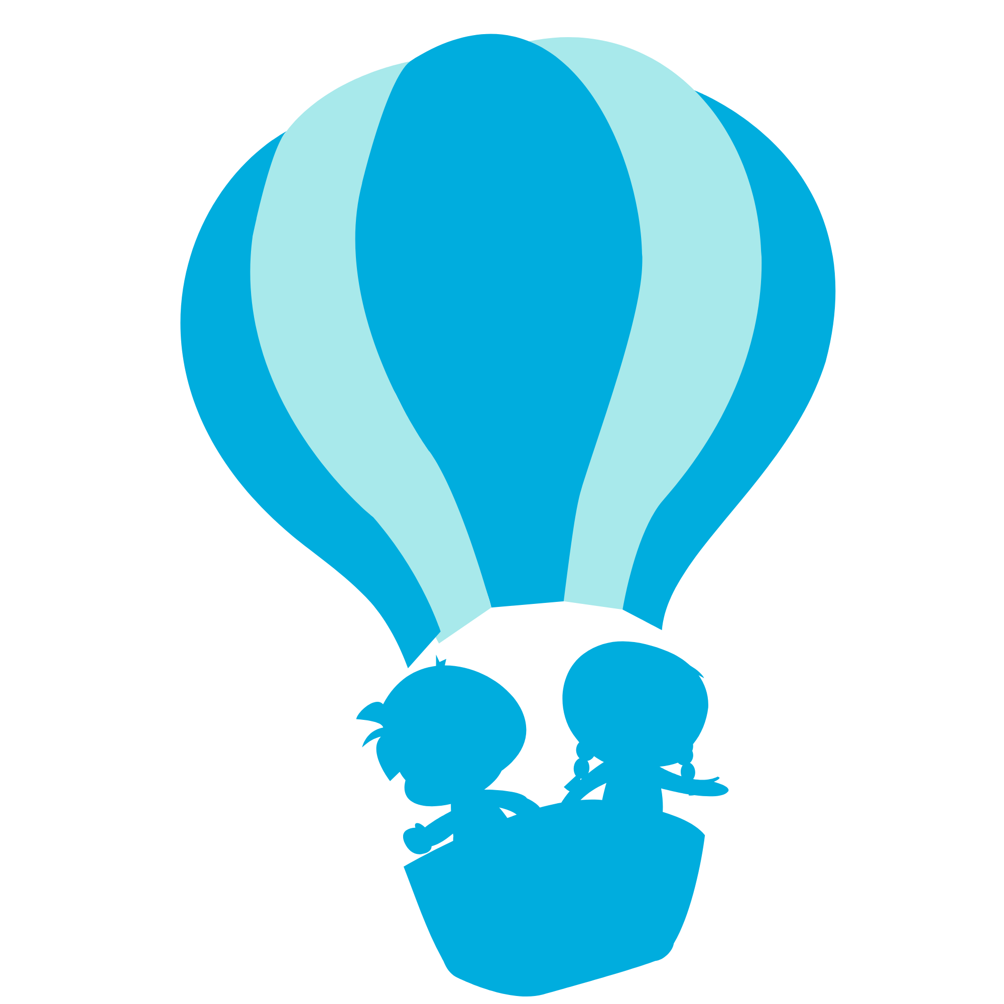 Blue abstract illustration of two children in a hot air balloon, graphic for Great Adventures Therapy