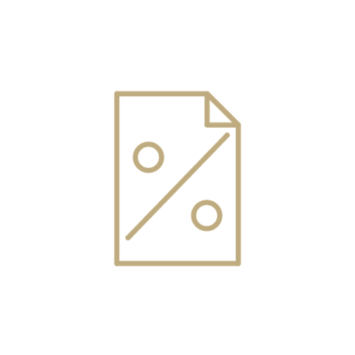 Icon of a discount or sales percentage tag with a diagonal line and two circles on a black background.