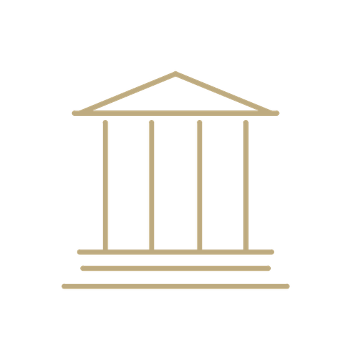 Outline drawing of a classical Greek or Roman temple with columns and a pediment.
