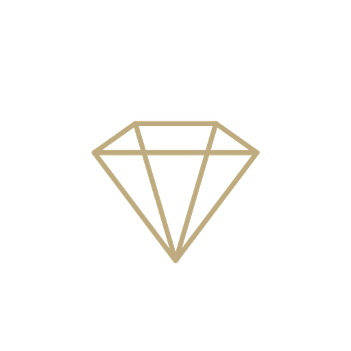 Gold outline drawing of a diamond on a black background.