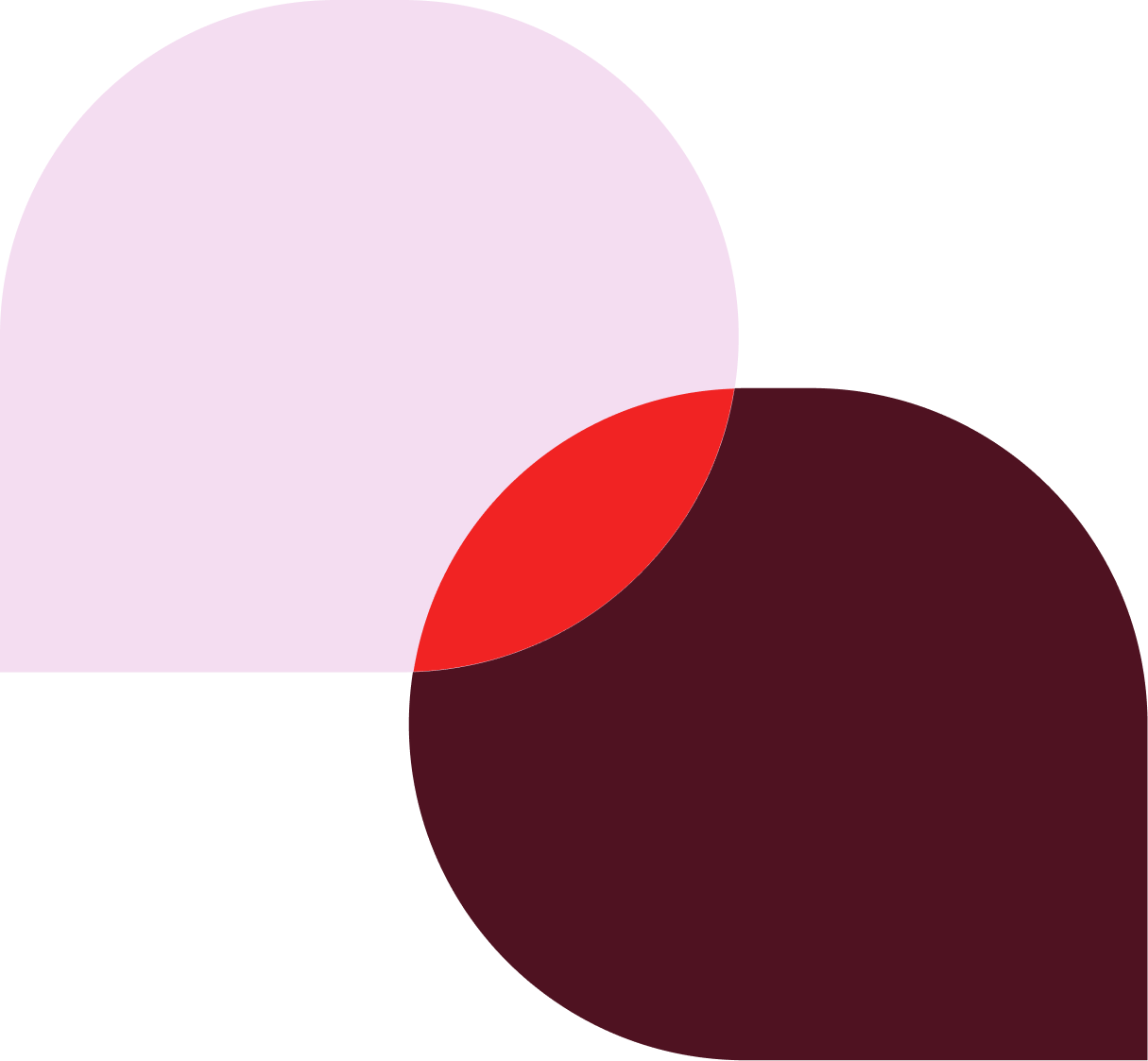 Overlapping circles in black, pale purple, dark red, and red colors, with some blending in the overlapping areas.