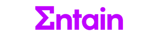 Text reading 'Entain' in purple font on a black background.