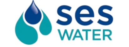 Logo with three water droplets and the text 'SES Water'