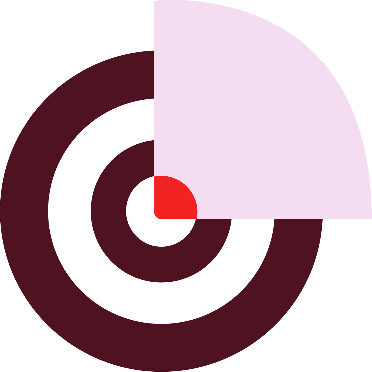 A radar chart with concentric circles in shades of red and black, overlaid by a large purple square covering the top right section.
