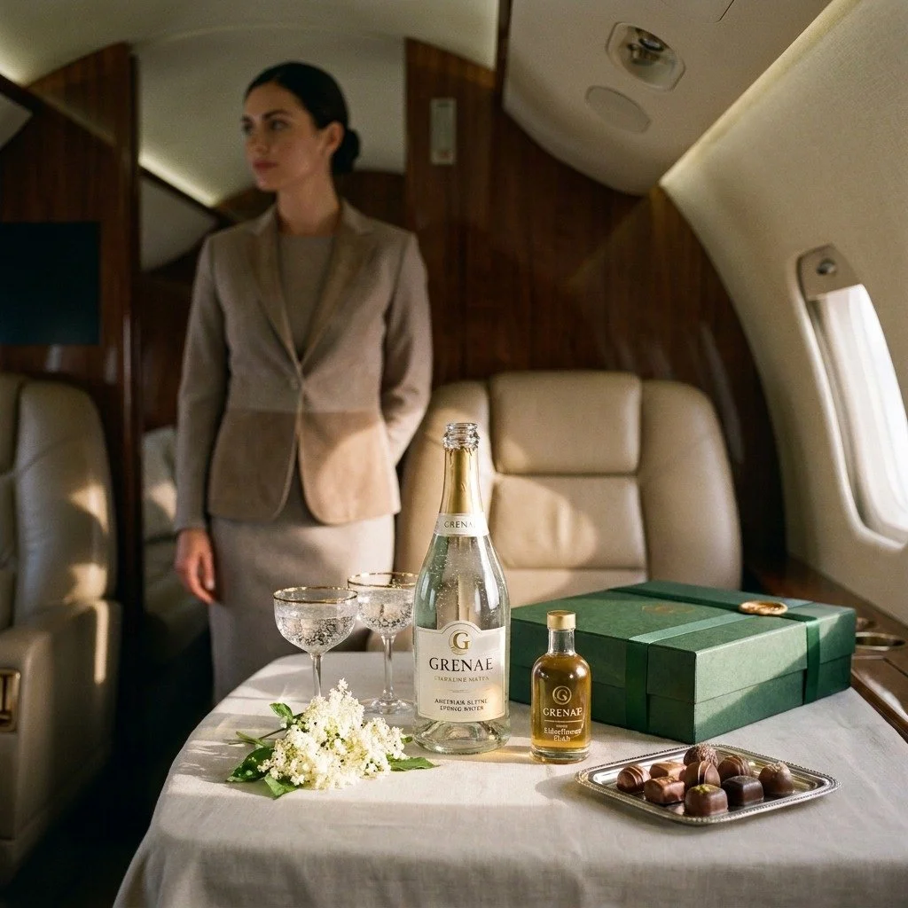 Private aircraft cabin, a Grenae hospitality and gifting setting