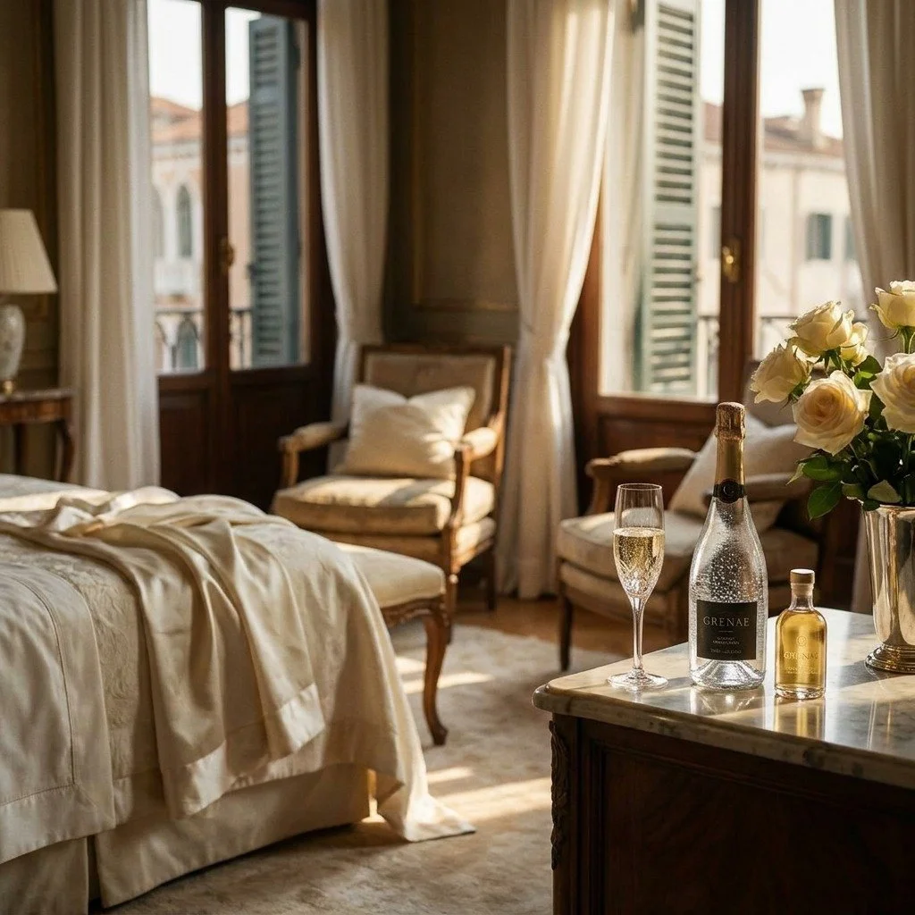 Upscale resort terrace, a Grenae hospitality placement setting