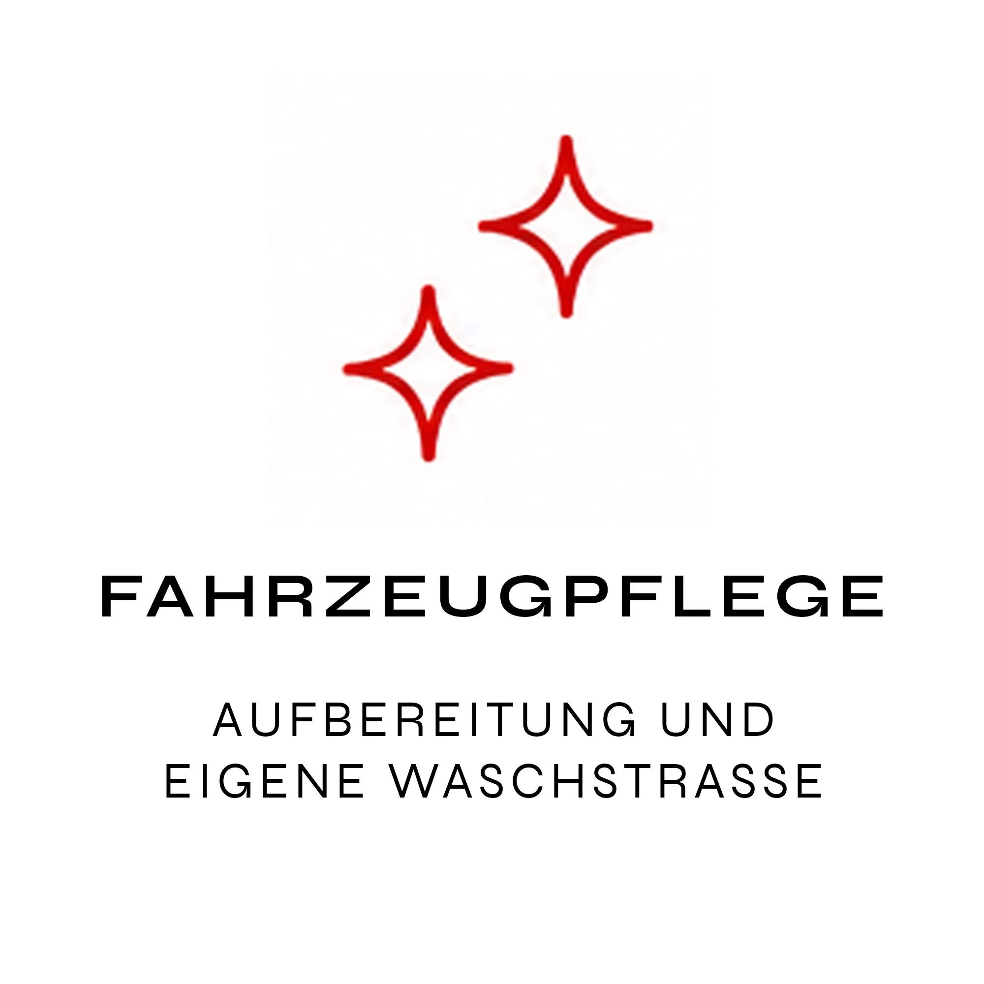 Schwarzes Logo mit roten Sternen und deutschen Texten für Fahrzeugpflege, Autoreinigung, Eigenwäsche und Waschanlage.