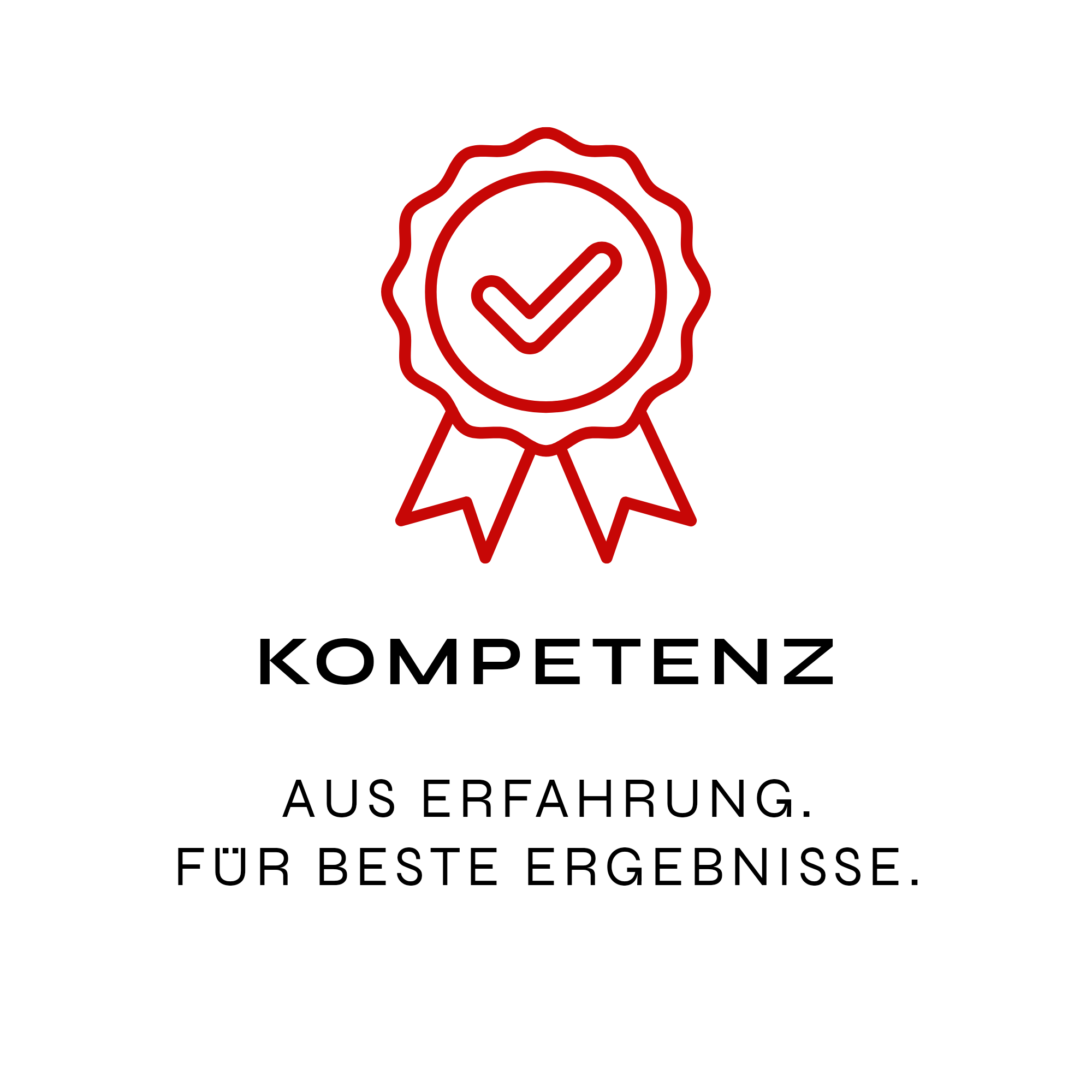 Ein roter Doppelklingenpreis mit der Aufschrift »Kompetenz aus Erfahrung. Für beste Ergebnisse«
