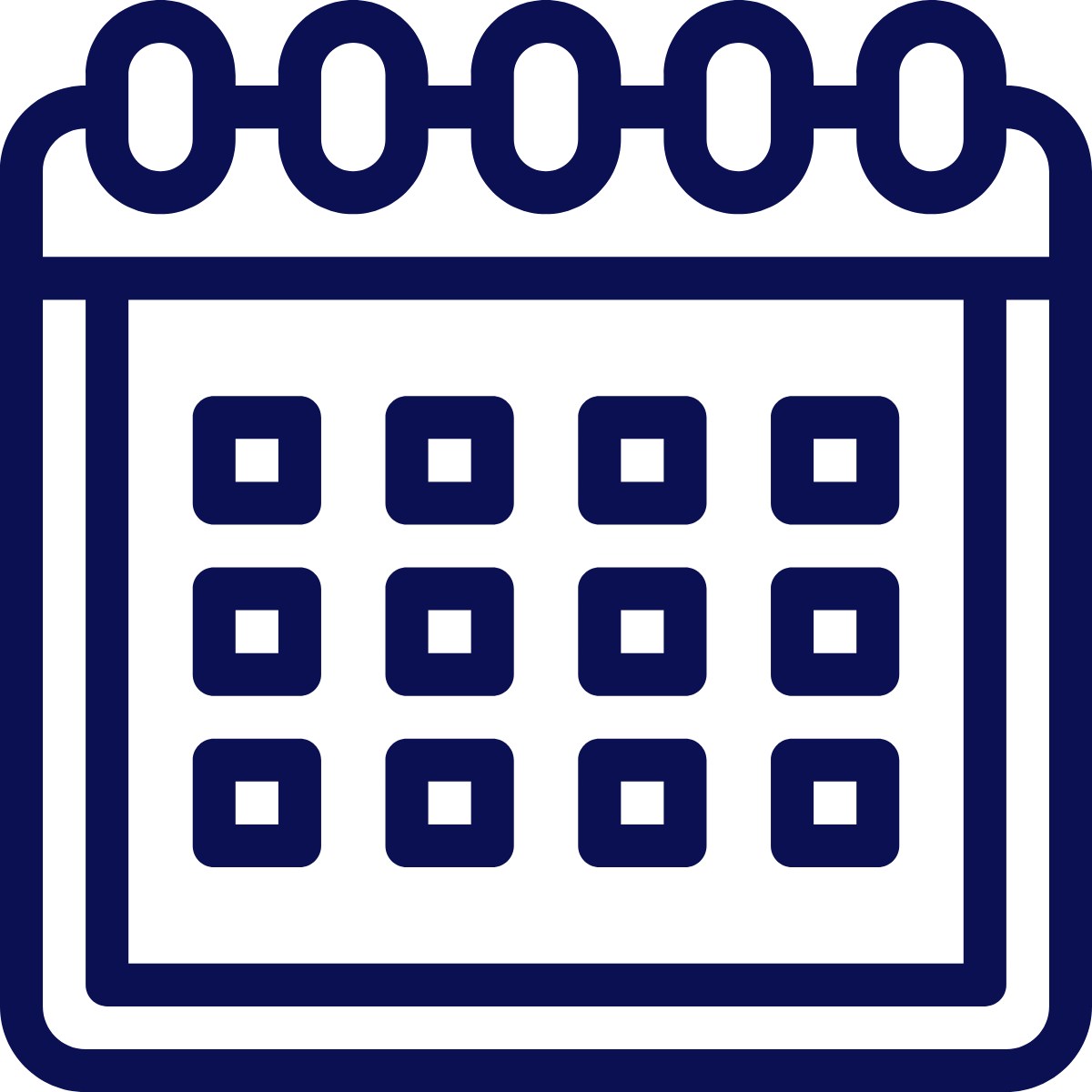 Icon of a calendar with a grid of dates and a ring binder at the top.