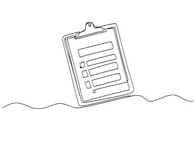 Outline drawing of a clipboard with checklist or form on a wavy surface.