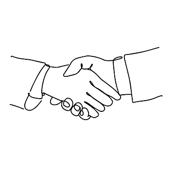 Silhouette of two hands shaking against a black background.