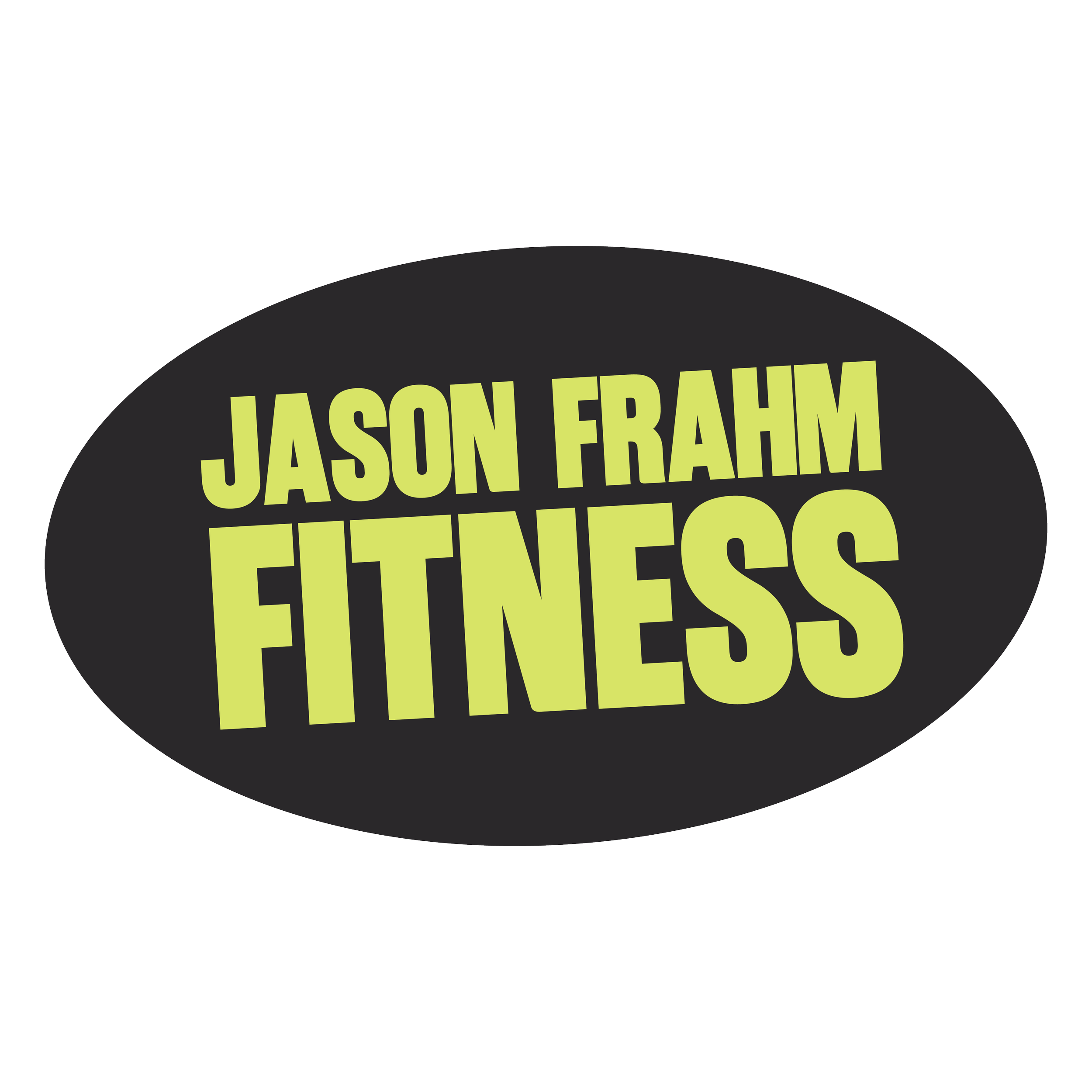 Black circular badge with yellow text reading "Jason Frampton Fitness".