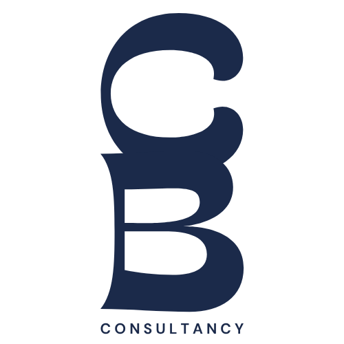 A logo with a stylized letter 'C' on top of a letter 'B', both in dark blue, with the word 'Consultancy' written underneath.