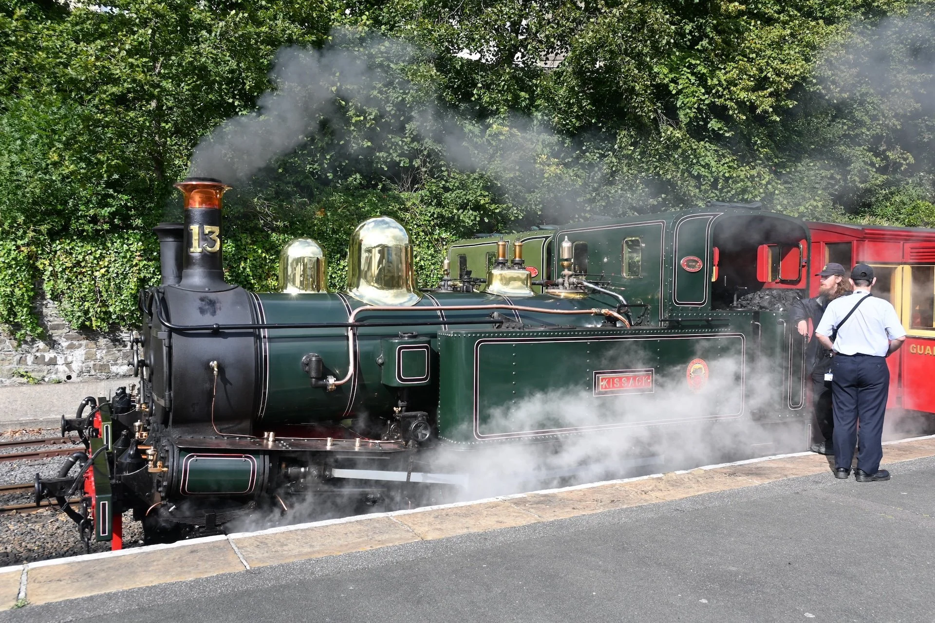 This train is a narrow gauge (3 ft) steam train, with this particular engine #13 Kissack, a 2-4-0T, having been built in 1910. 