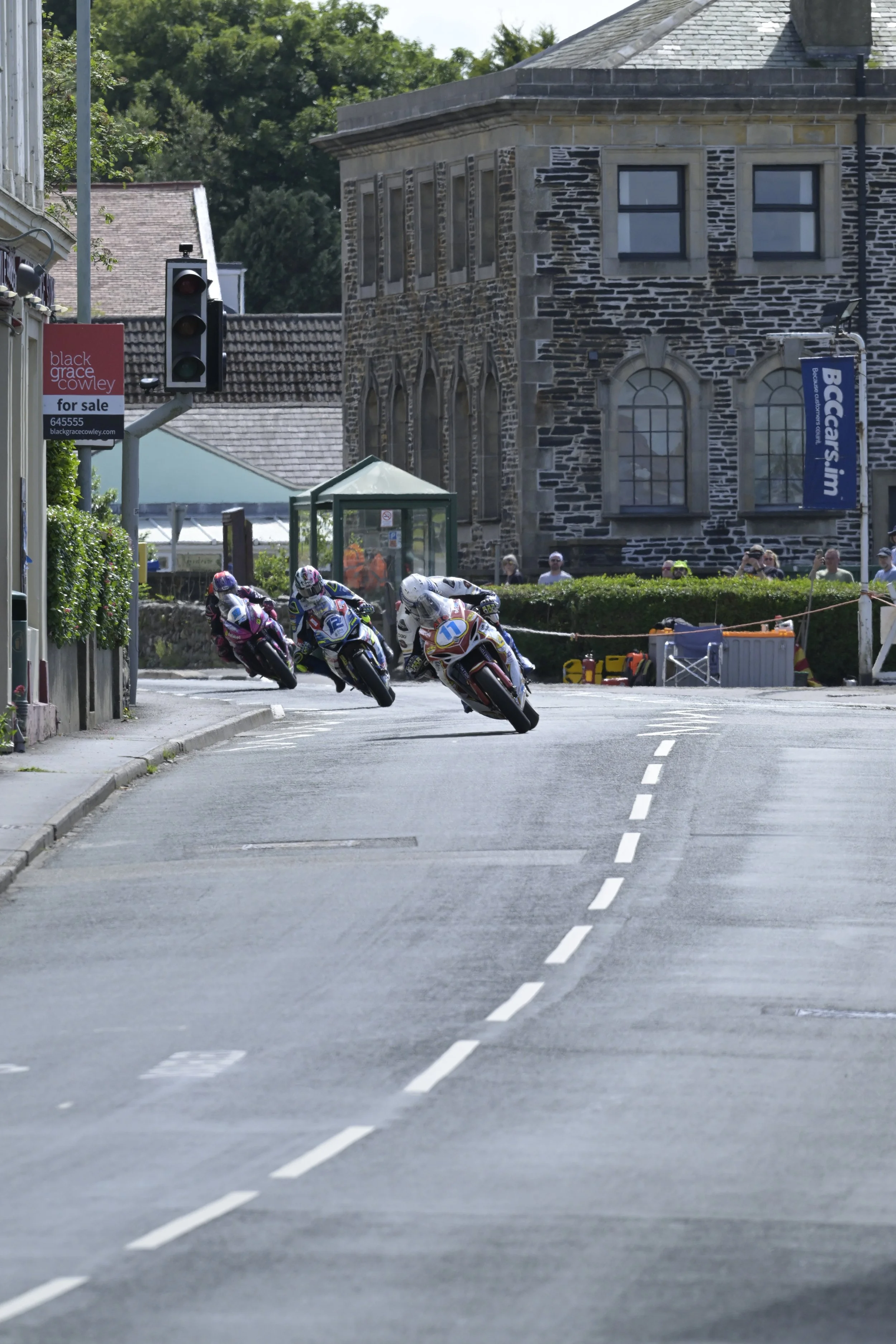 Monster Energy Supersport TT Race 1. #11 Connor Cummins - Suzuki R750 - North Lincs Components Racing (in front), #12 Ian Hutchinson - Ducati Panigale V2 - SMT Racing (in 2nd), #9 Michael Evans - Triumph Street Triple 765 RS - Dafabet Racing (in 3rd)