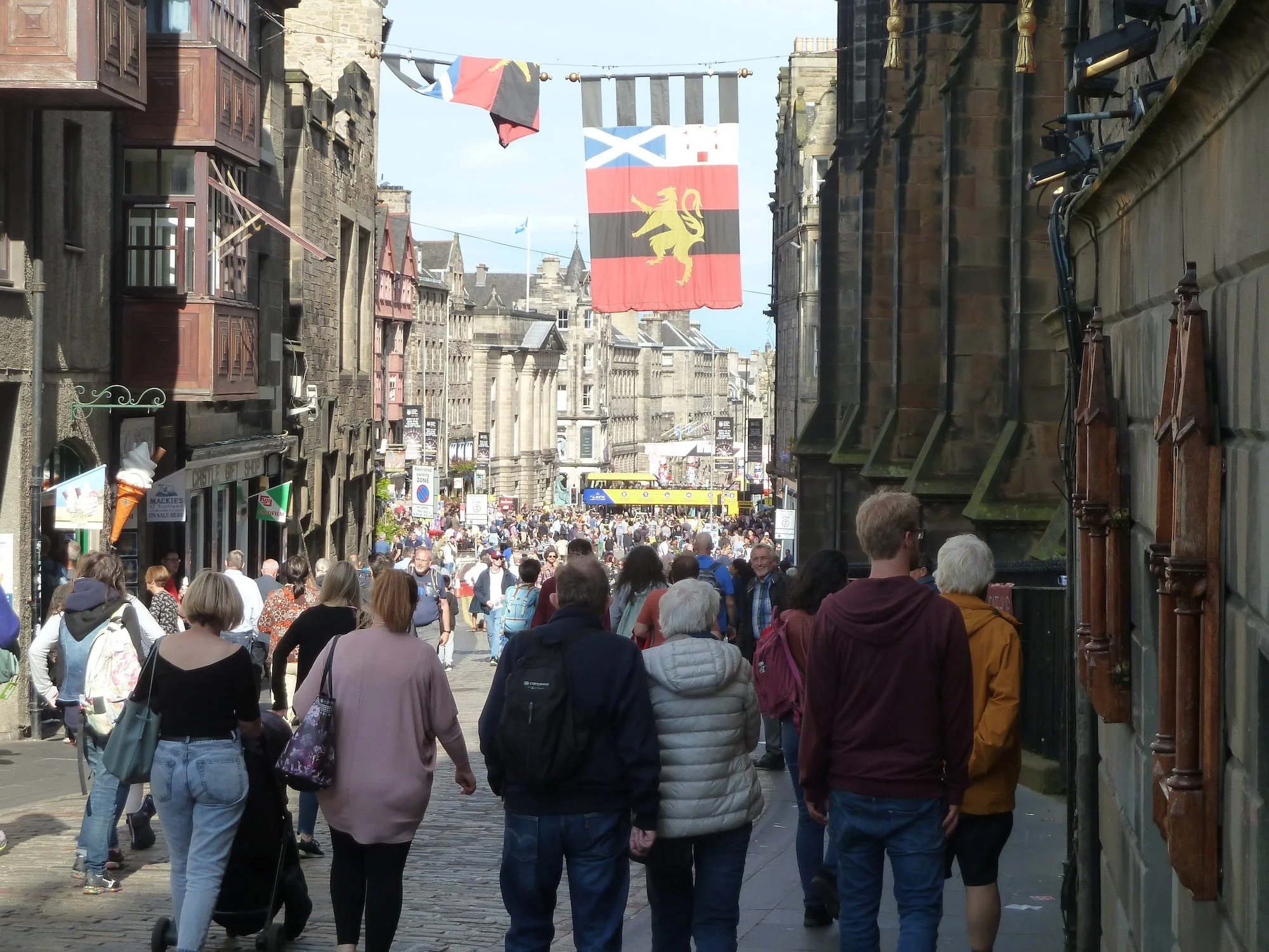 The Royal Mile.  This stretches from Edinburgh Castle all the way down to the Palace of Holyroodhouse (seat of Parliment). 
