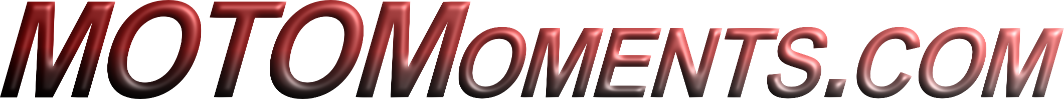 Close-up of the text 'MOTOMoments.com' in a shiny, red 3D font with a reflective surface.