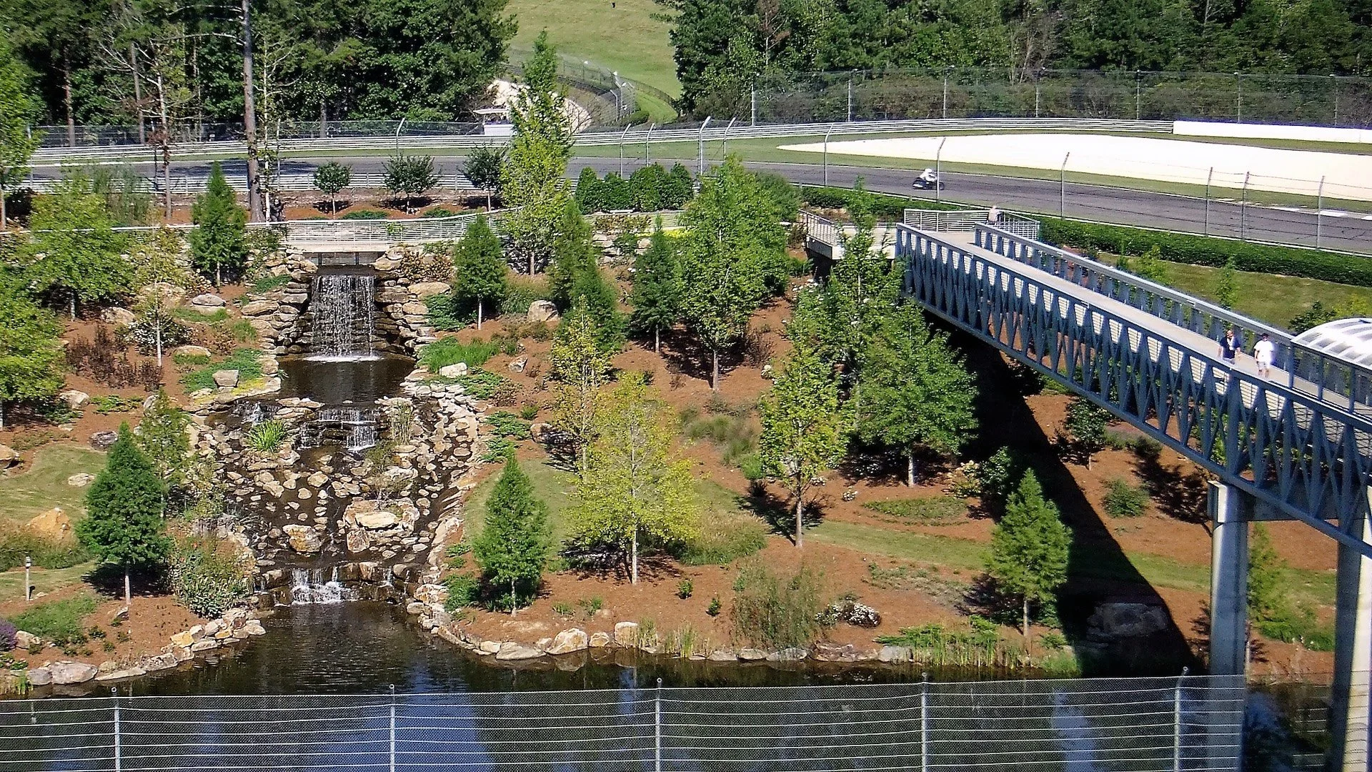 Some of the park landscaping.  The footbridge on the right crosses the track to to a path that leads to another footbridge over the track, offering great viewing spots. 