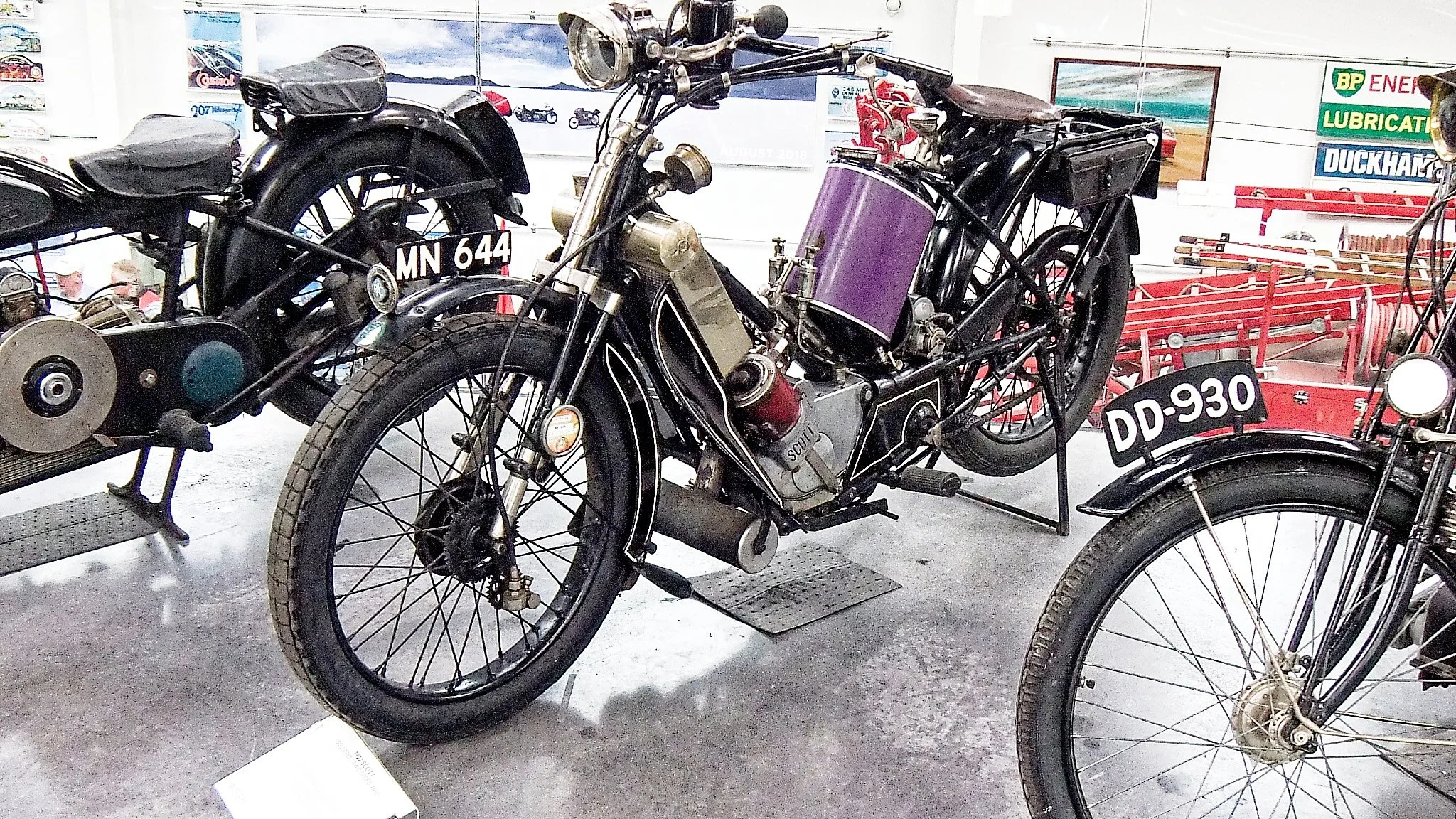1922 Scott Squirrel two-speed.  Founded in Yorkshire in 1908 as the Scott Engineering Company, they produced motorcycles as late as 1978. 