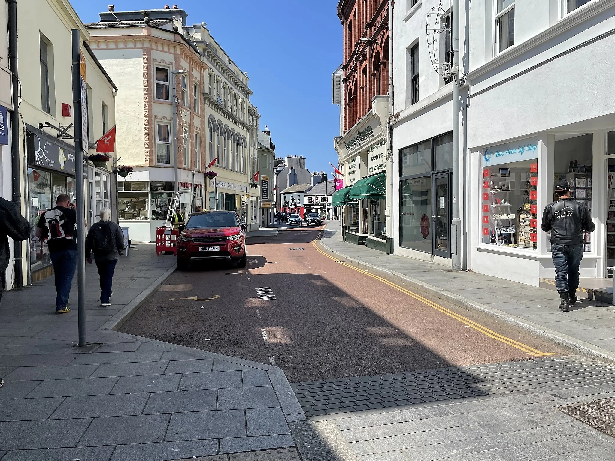 Looking west down Parliament St. in Ramsey. There's a great Fish & Chips shop right behind me.