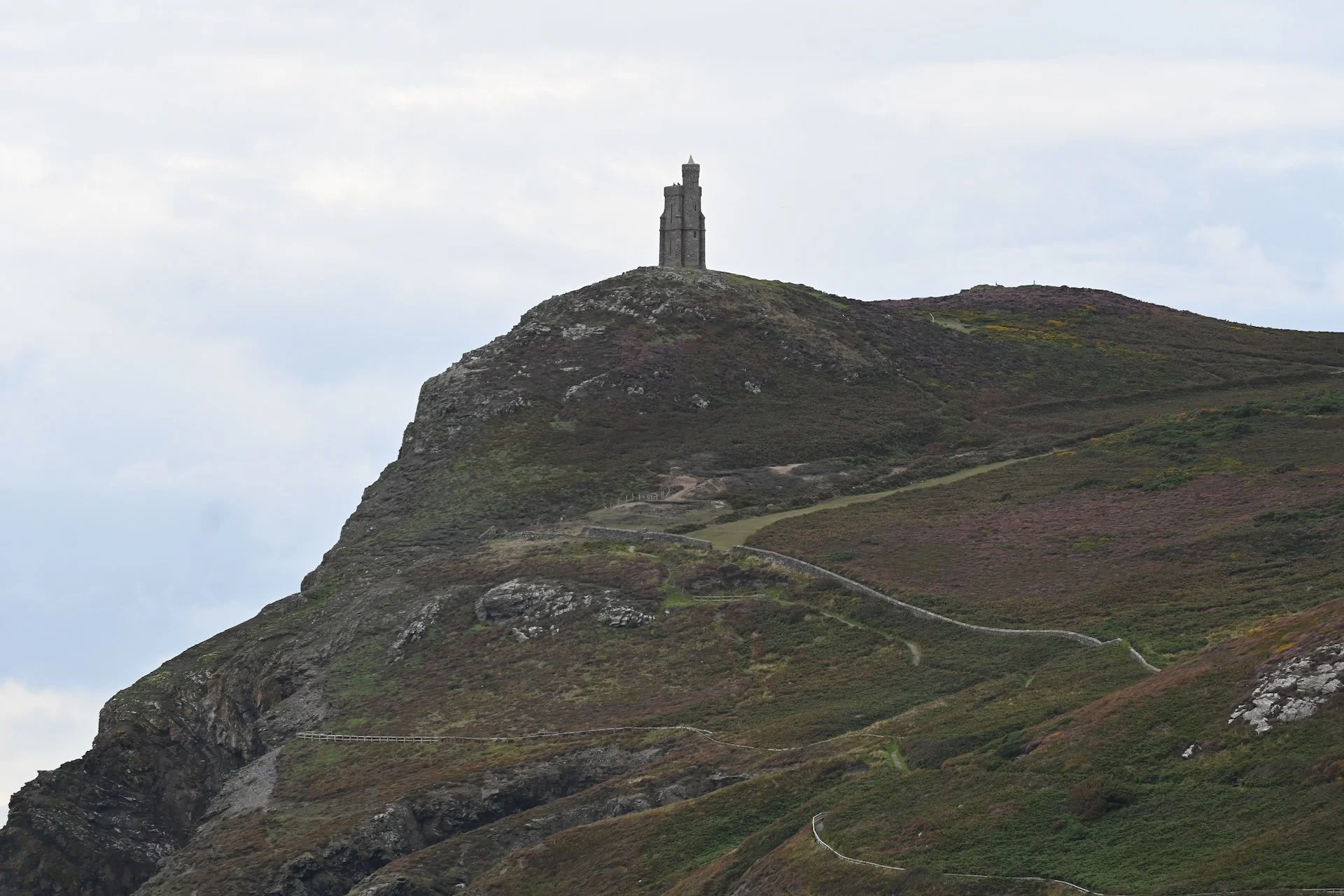 A somewhat closer view of the tower, located on Bradda Headland. 