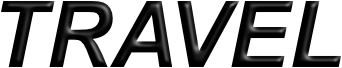 The word 'TRAVEL' in black 3D block letters.