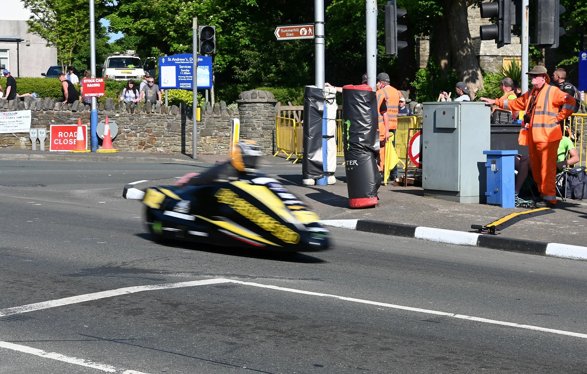 #12 Darren Hope / Lenny Bumfrey - 600 LCR Honda - Hope / Bumfrey Racing.  This team is a local Isle of Man based team. Photo taken at St. Ninians on Glencrutchery Road