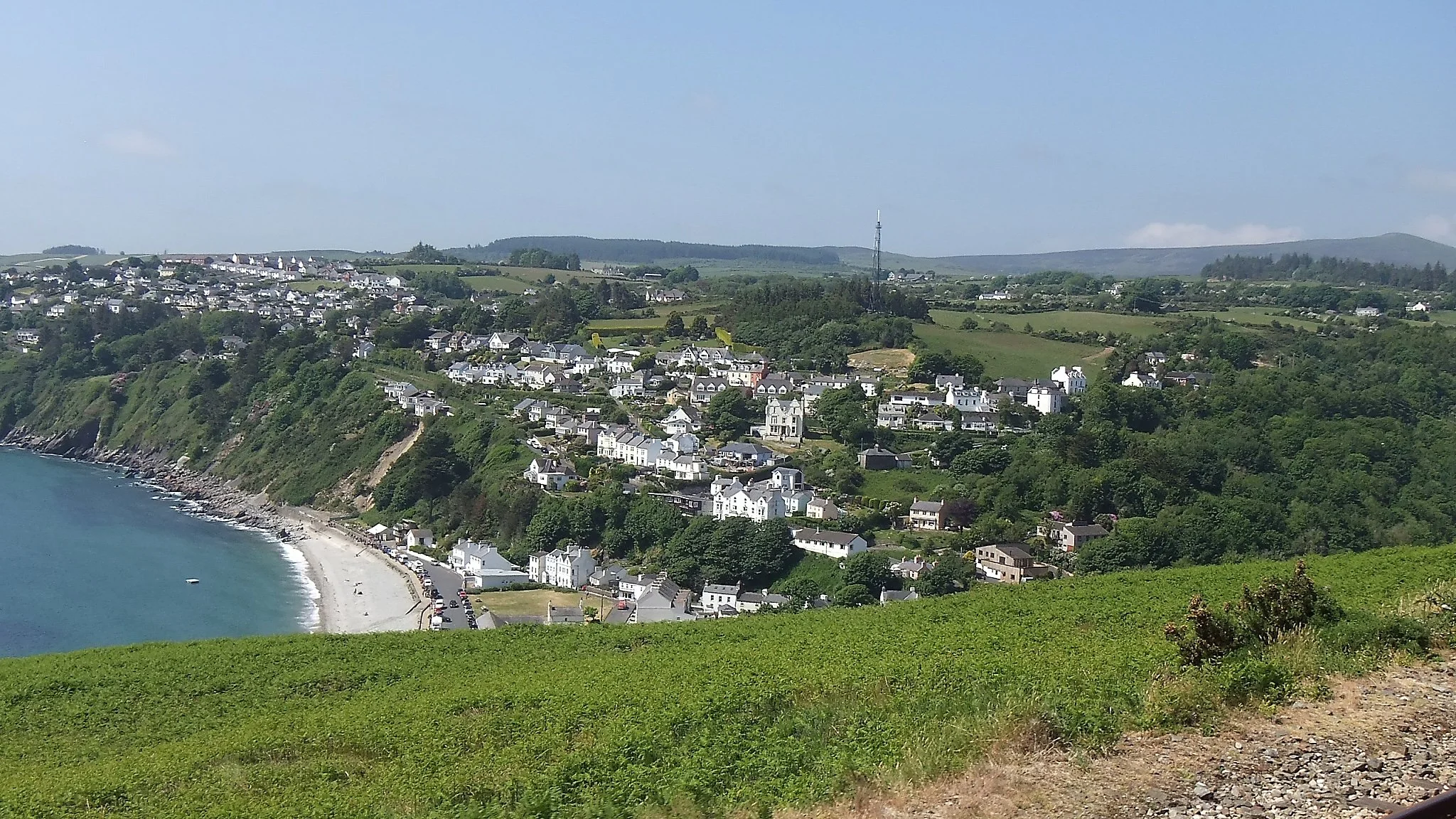 The village of Laxey, with Laxey Beach just visible in the foreground.