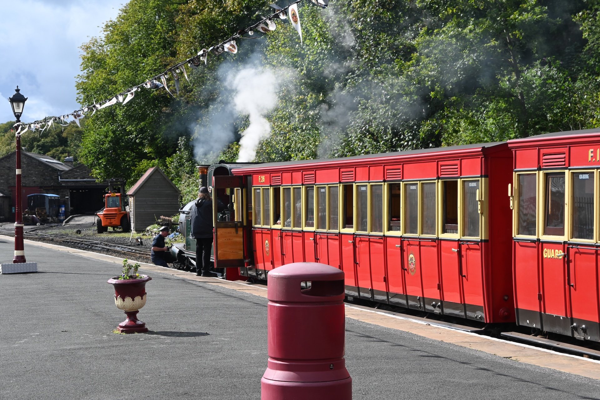 The passenger cars are known as "Large F" Carriages. These were built between 1905 and 1926, and are still in use today.
