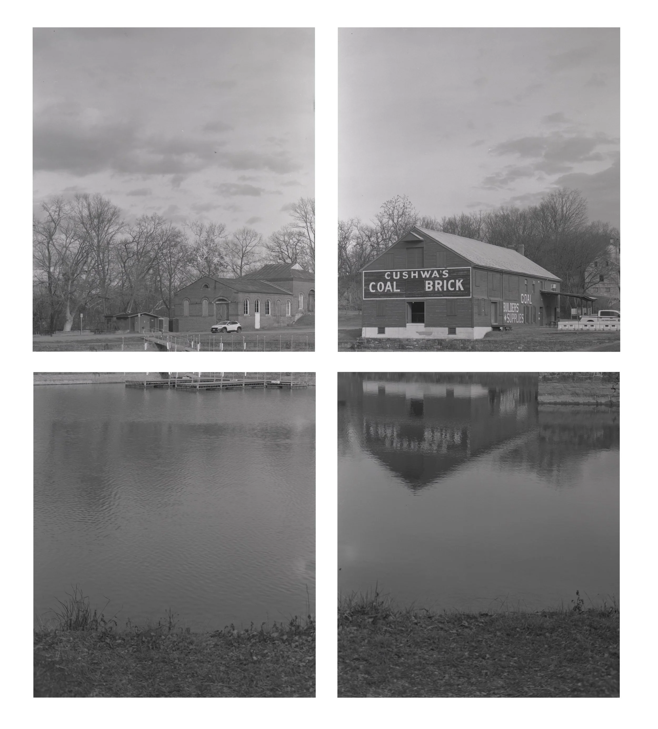 Cushwa Basin, B&O Canal, Williamsport, MD. This is 4 separate images taken with a 4x5 Large Format camera, developed, then digitally scanned/combined and printed.