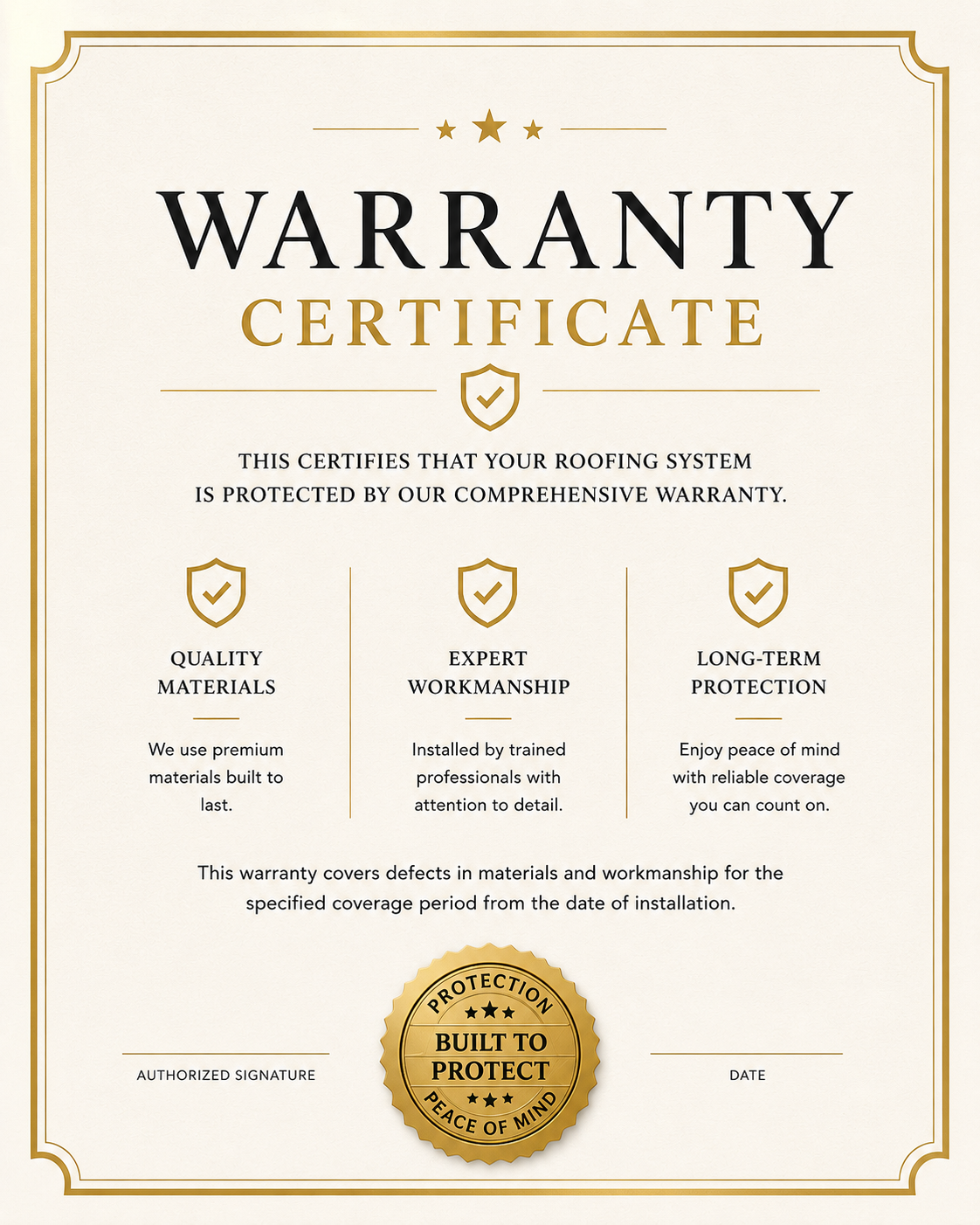 EliteEdge Roofing Solutions workmanship warranty certificate