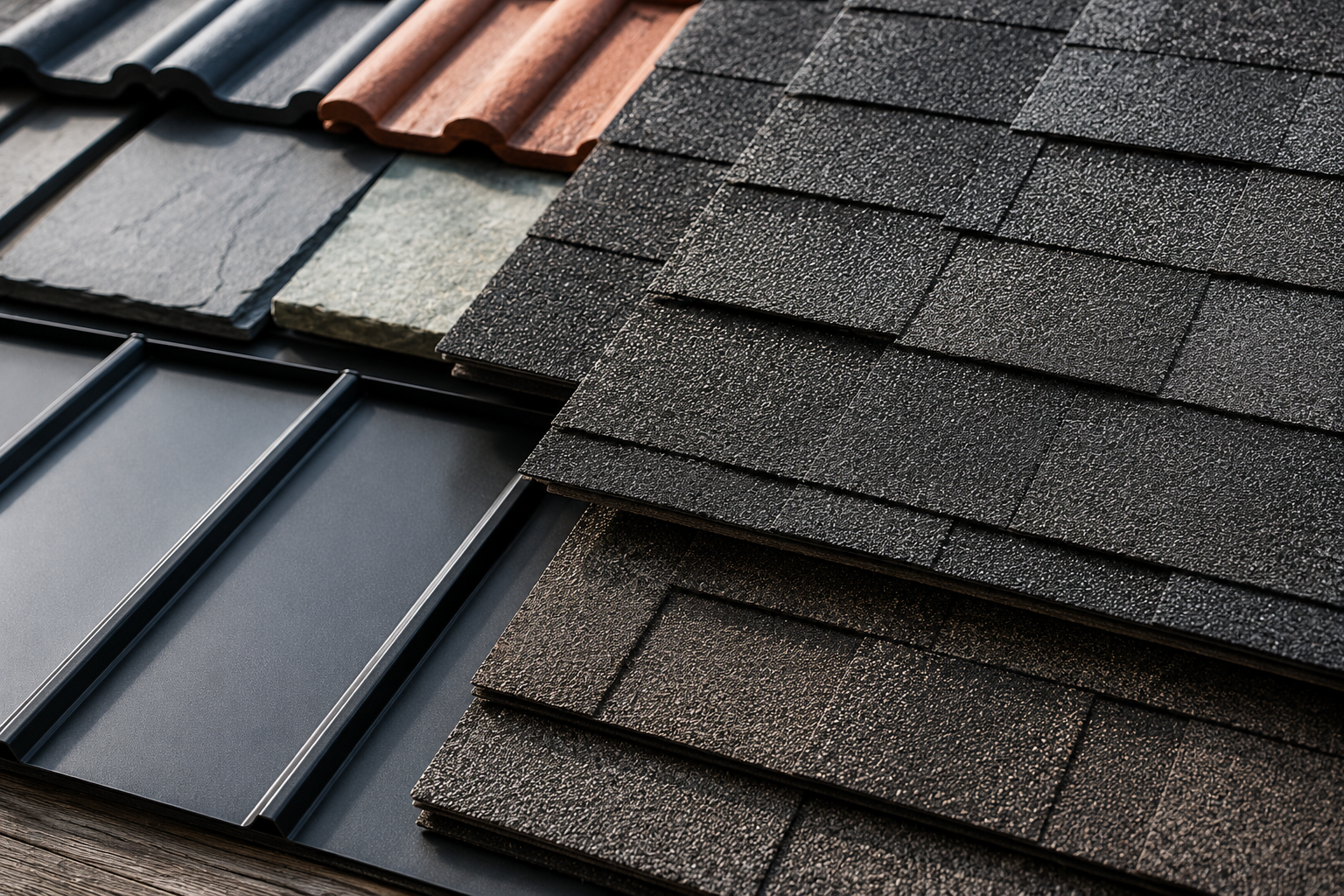 Close-up of asphalt roof shingles installed on a Houston home