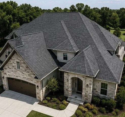 Completed asphalt shingle roof installation on a Houston home