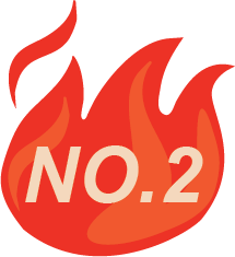 A red and orange flame graphic with the text "NO. 2" inside it.