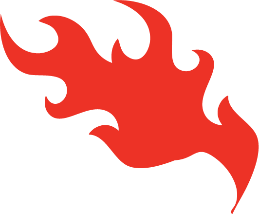 Red flame graphic with black background.