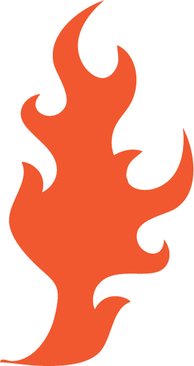 A stylized orange flame on a black background.