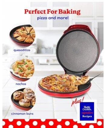 $100 - Betty Crocker Pizza Maker Plus --- 12" Indoor Electric Grill, Nonstick Griddle Pan for Pizzas, Quesadillas, Tortillas, Nachos and more, 12" Electric Griddle for Delicious Meals and Snacks, Red