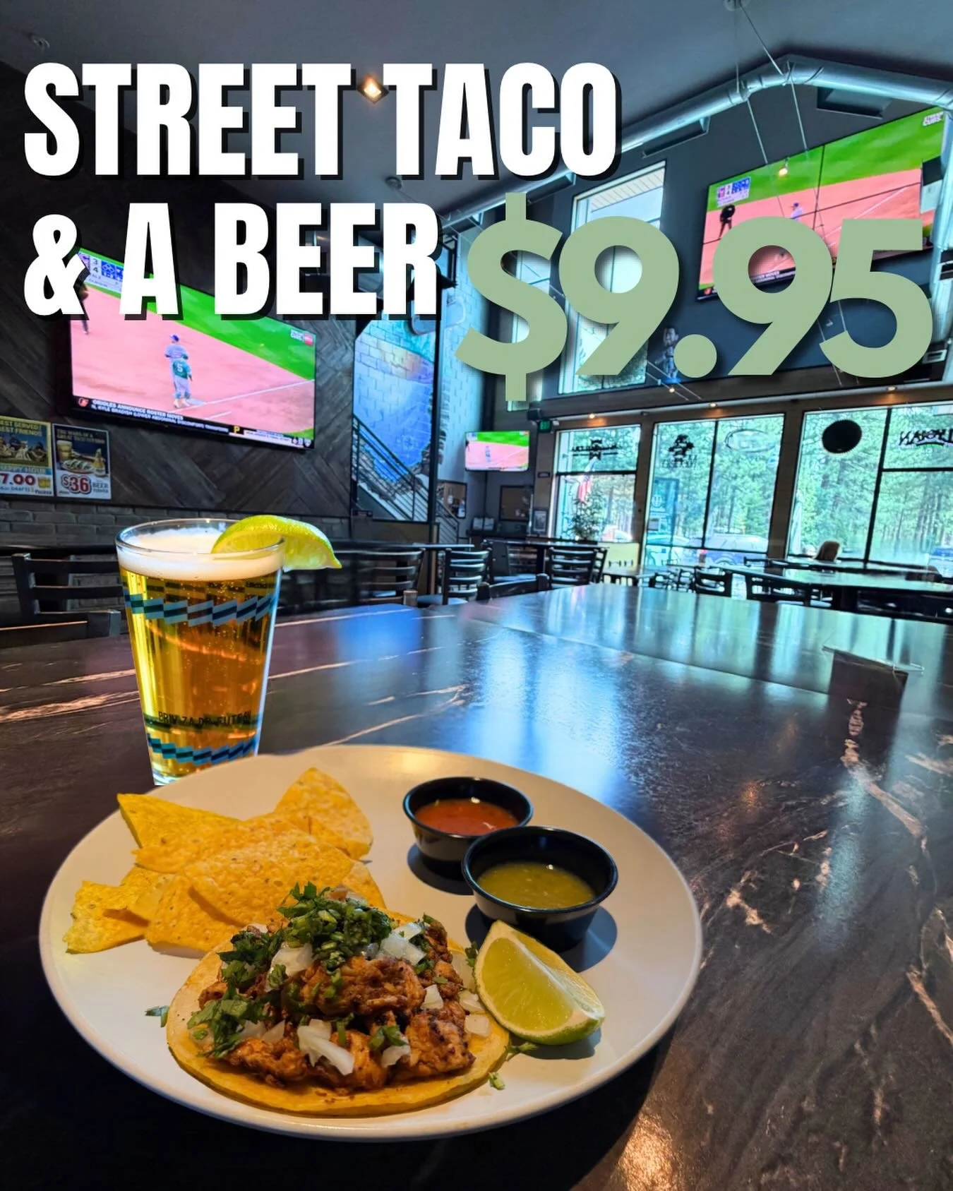 The most popular Game Day Special for a reason🍻🌮

Our Street Taco &amp; A Beer for $9.95 has officially become a customer favorite! One street taco &mdash; your choice of chicken, steak, or carnitas &mdash; plus a beer and all the taco essentials. 