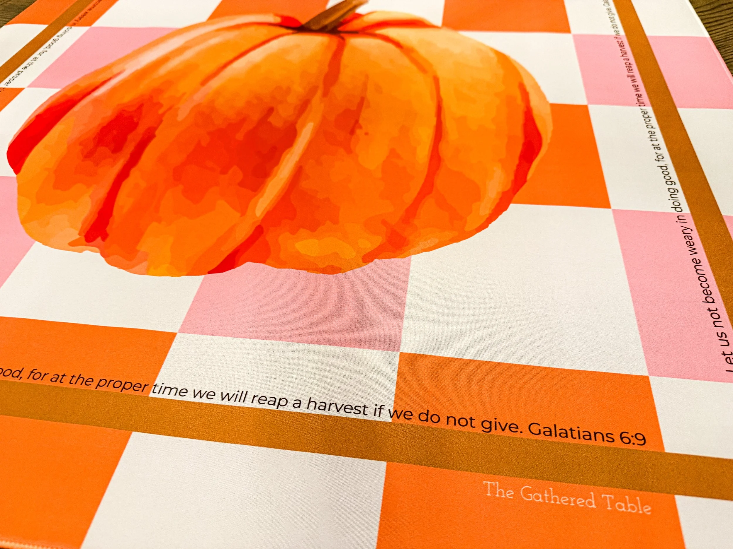 Imperfect Pumpkin Harvest Mat Sample | Galatians 6:9 Verse Incomplete (Missing "Up")