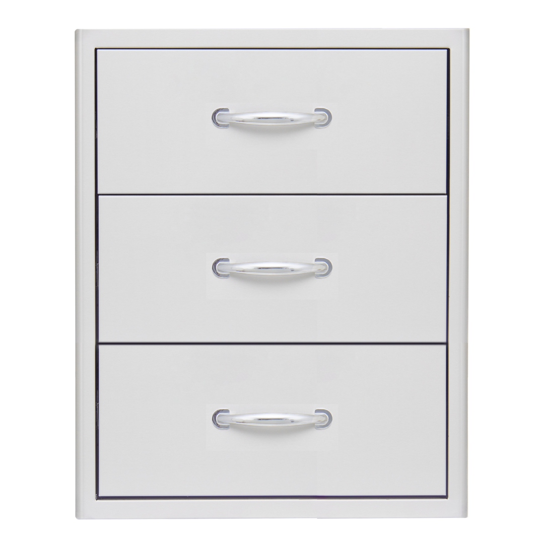 White three-drawer filing cabinet with silver handles.