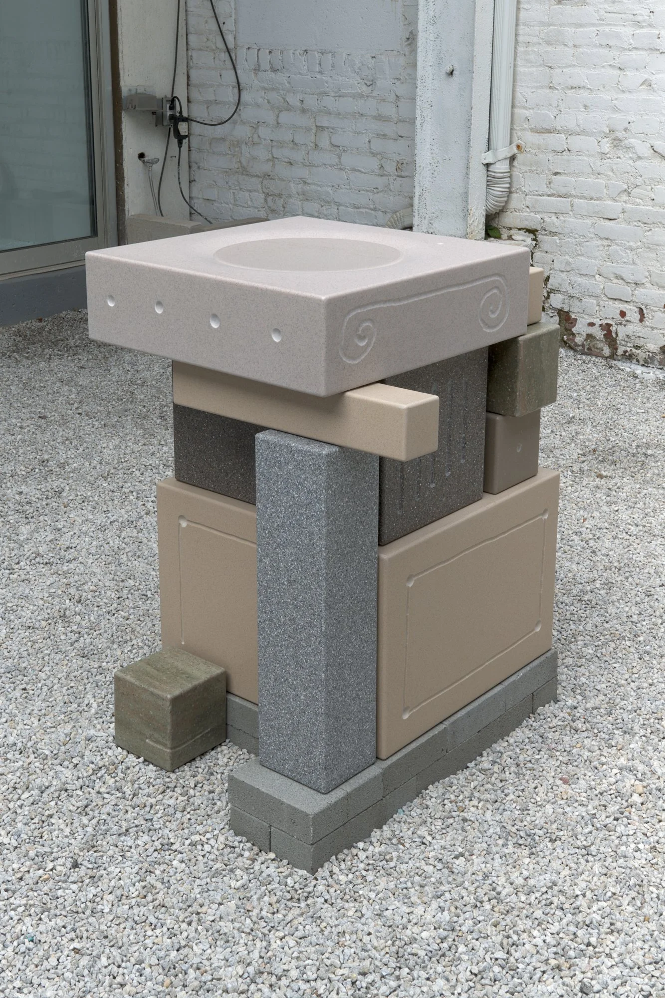 'Water Table (Bird Bath)', 38 x 22 x 22 in
Solid surface, bricks, and water. 2024