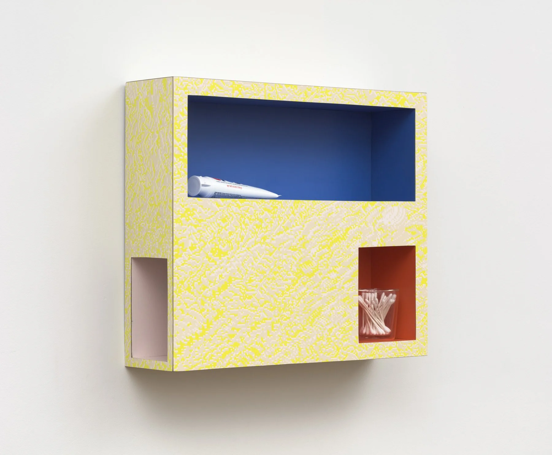 'Bathroom Shelf' Screenprtined laminate veneer and wood. Collaboration with Stefan Gunn. 2020. 