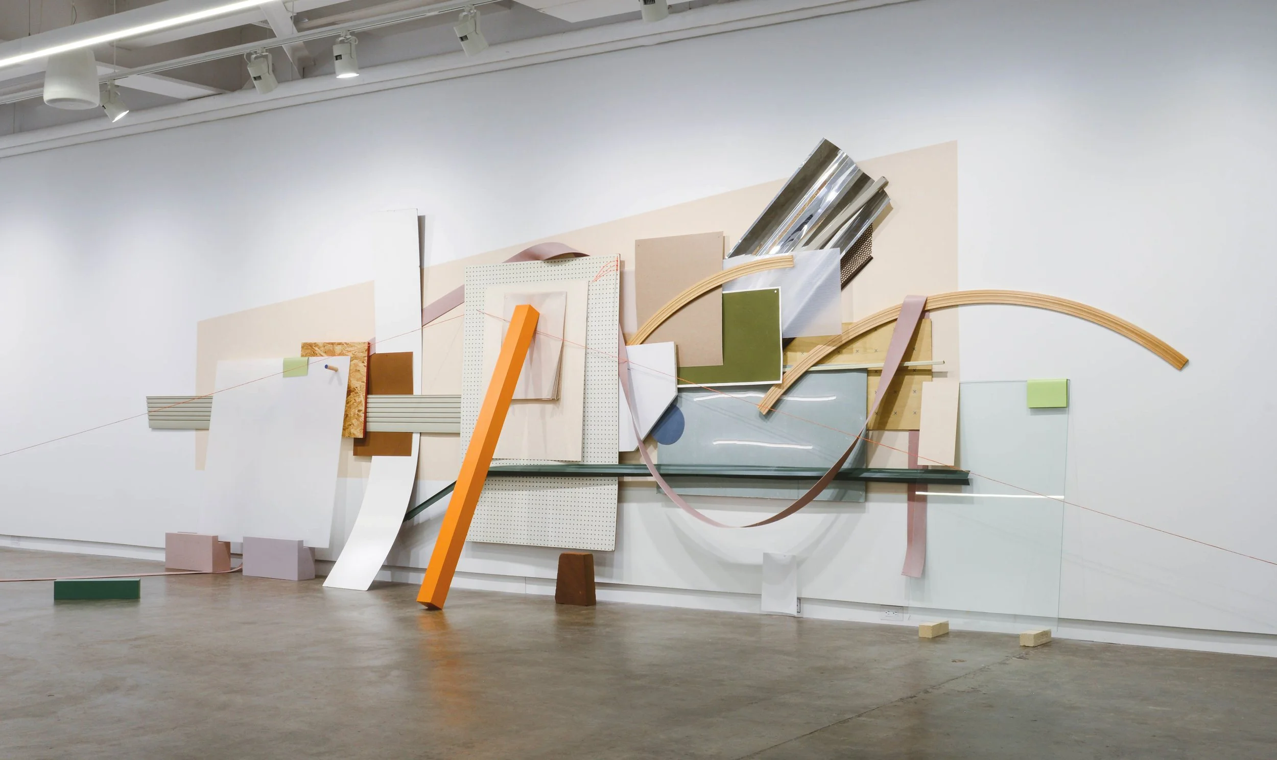 'Billboard' Dimensions Variable, Acrylic, wood, laminate, paper, rope, glass, rubber, drywall, aluminum, cork, bricks, and sandstone, 2023.
