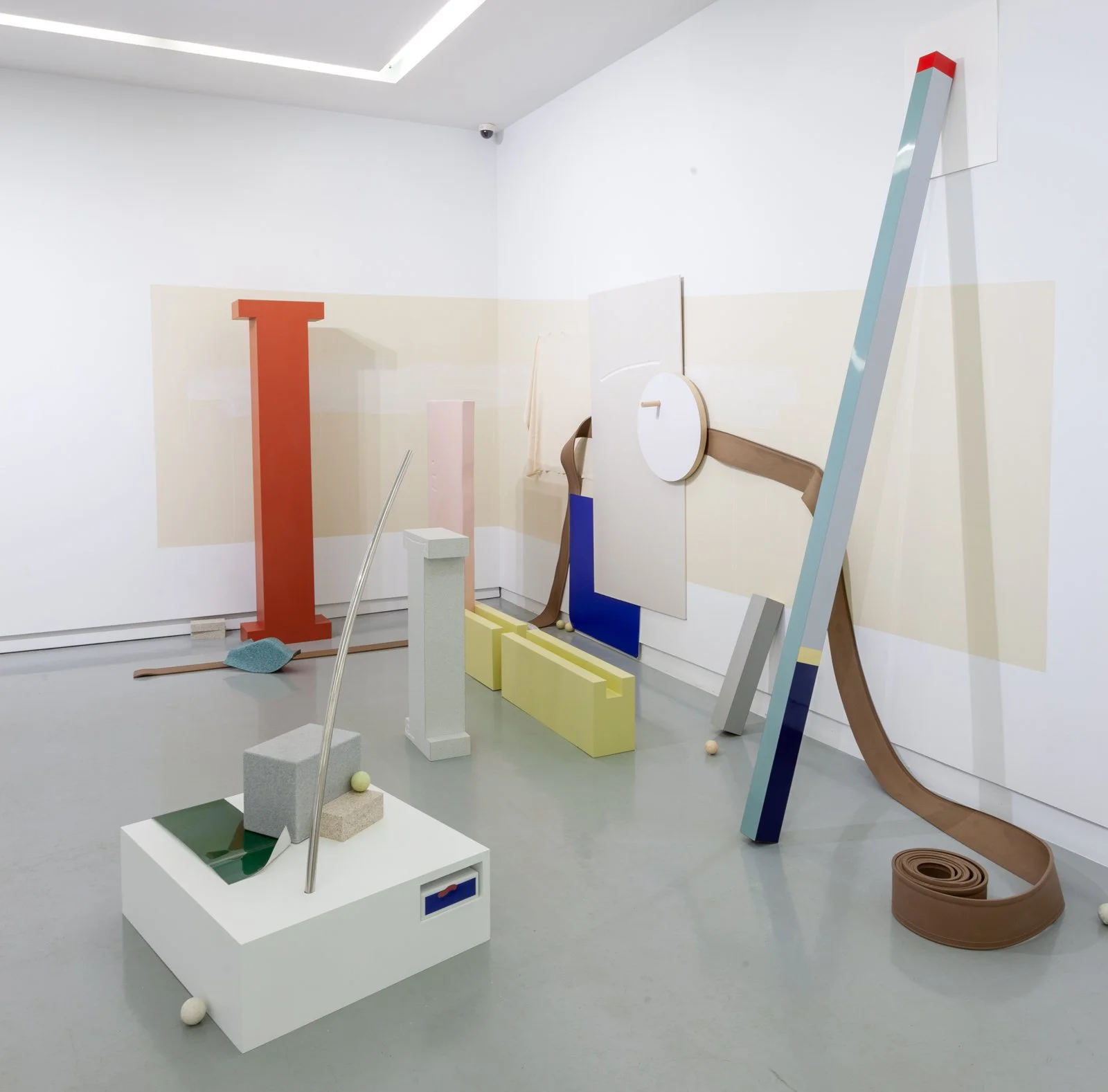 'Line of Play' 192 x 96 x 108in, Laminate, acrylic, wood, aluminum, rubber, drywall, solid surface, plexiglass, and cue balls. 2021.