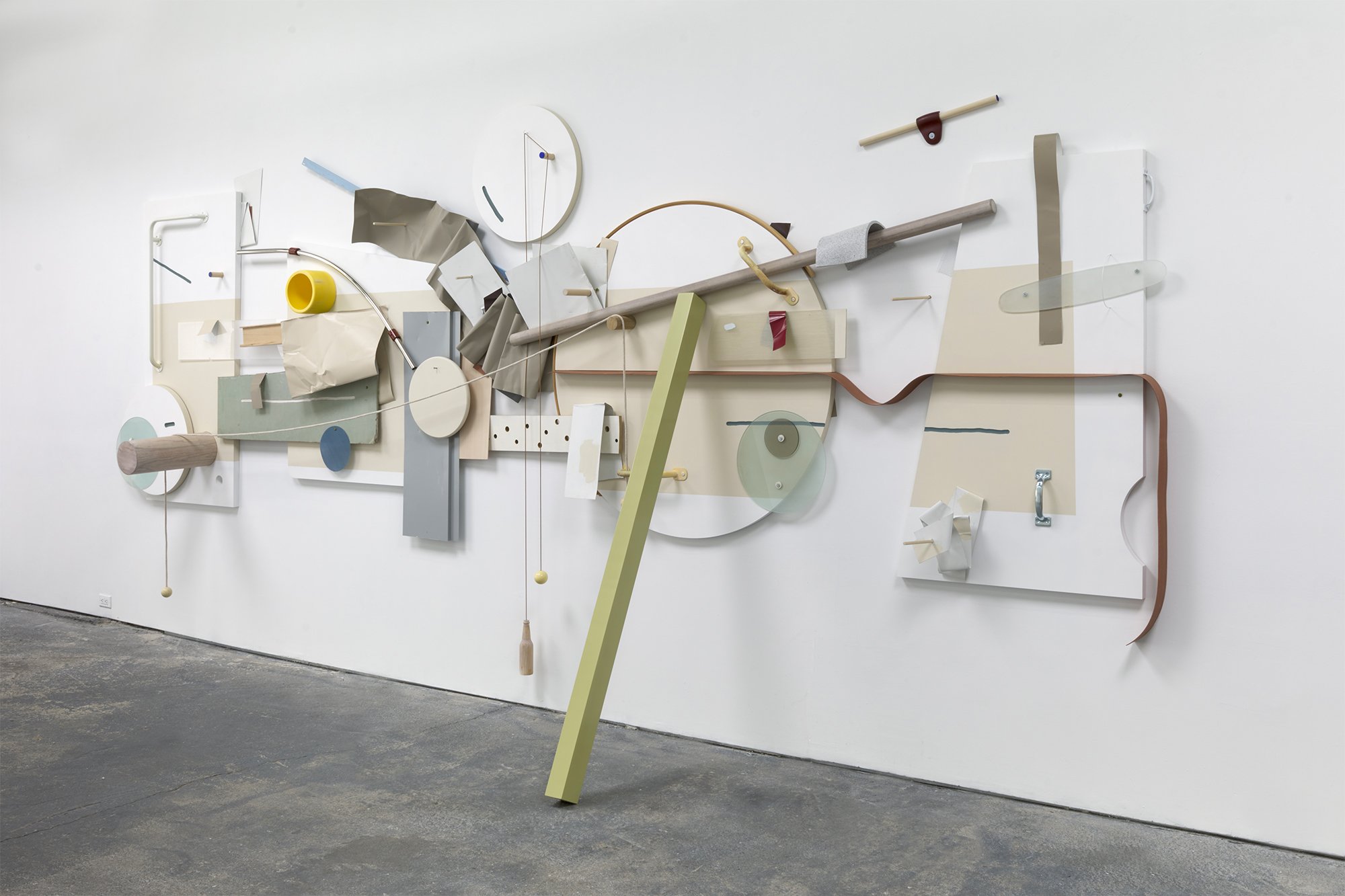 Edges In Search of Form, 108 x 216 x 40 in, Acrylic, wood, aluminum, glass, rubber baseboard, rope, plastic tubing, drywall, solid surface, and cue balls, 2024
