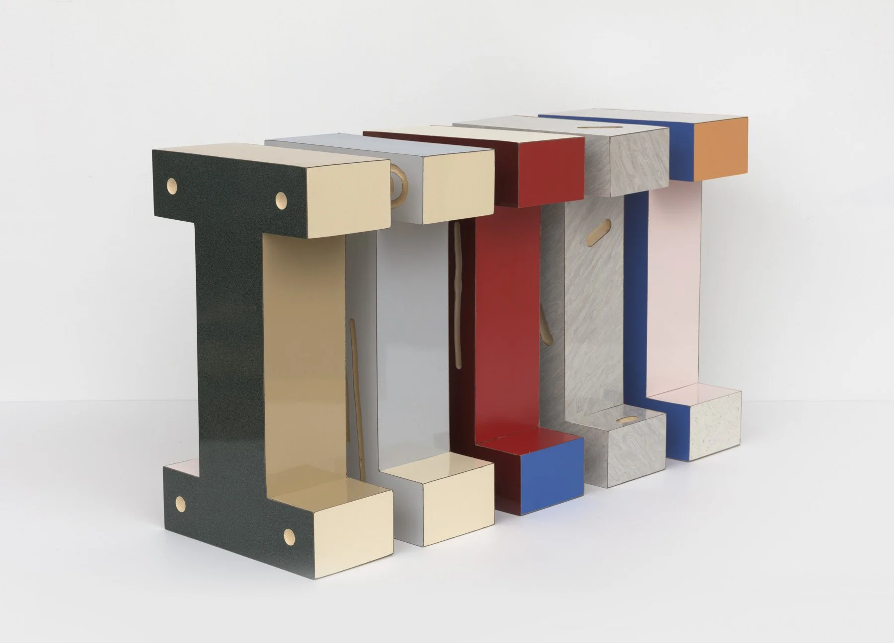 'Egos', 15 x 9 x 4in, Laminate veneer, wood, and acrylic, 2020. 